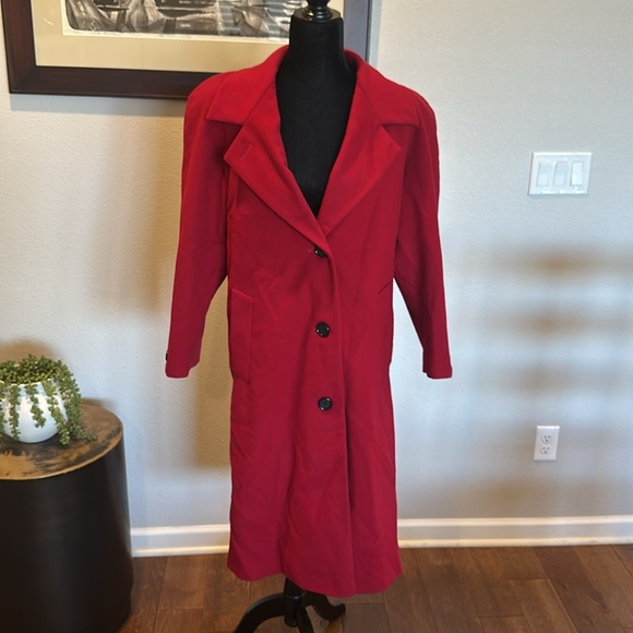 International Scene Vintage Women’s red‎ wool trench coat jacket size 5 / 6 - Picture 2 of 12